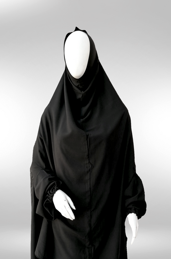 Namaz Makna with Sleeves (Long Scarf) - 2024 | Jet Black Plain