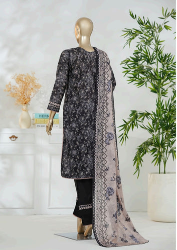 Digital Printed Swiss Lawn 3pc Dress | Black