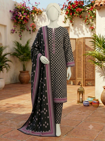 Digital Printed Lawn 3pc - Unstitch - Black