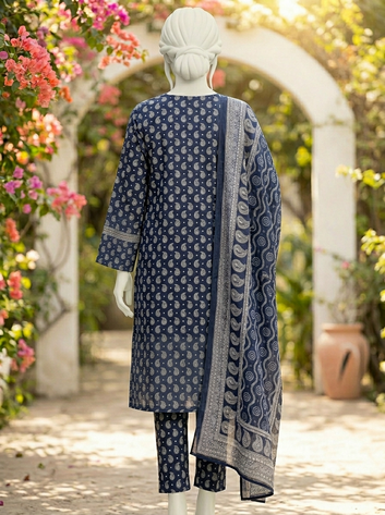 Digital Printed Lawn 3pc Unstitch - Navy Blue Keri