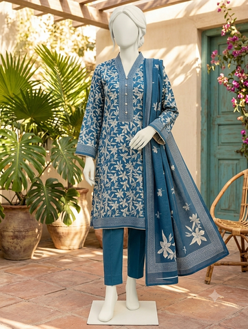 Digital Printed Lawn 3pc Unstitch - Peacock