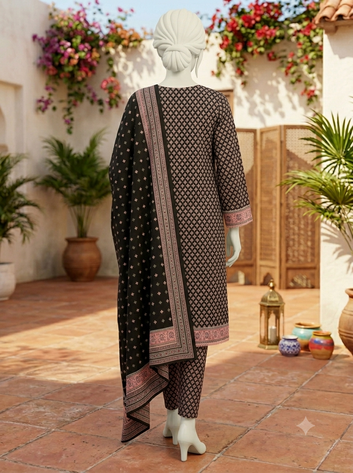 Digital Printed Lawn 3pc Unstitch - Black Diamond