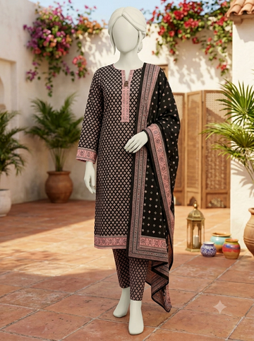 Digital Printed Lawn 3pc Unstitch - Black Diamond