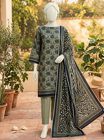 Digital Printed Lawn 3pc Unstitch - Green Paisley