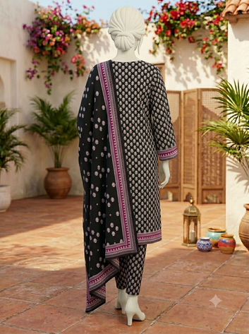 Digital Printed Lawn 3pc - Unstitch - Black