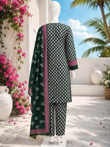 Digital Printed Lawn 3pc Black Co-Ords - Unstitch