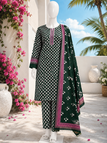 Digital Printed Lawn 3pc Black Co-Ords - Unstitch