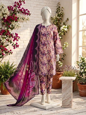 Digital Printed Lawn 3pc Unstitch - Magenta Blossom