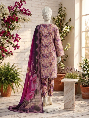 Digital Printed Lawn 3pc Unstitch - Magenta Blossom
