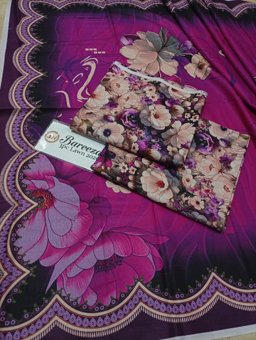 Digital Printed Lawn 3pc Magenta Blossom - Unstitch