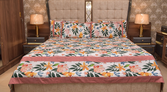 Patchwork Printed Cotton Bedsheet Set with 4 Pillows