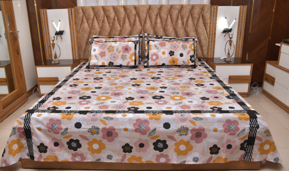 Printed Cotton Patch work Bedsheet Set + 4 Pillow Covers