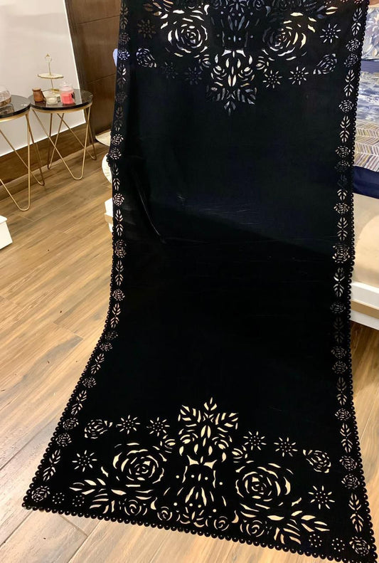 Laser Cut Velvet Shawl 2024 - Roses Black