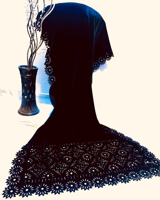 Laser Cut Velvet Shawl 2024 - Daisy Black