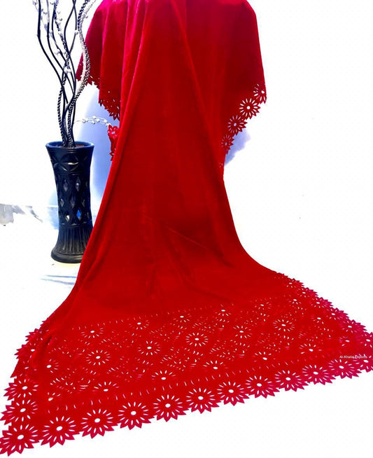 Laser Cut Velvet Shawl 2024 - Daisy Red