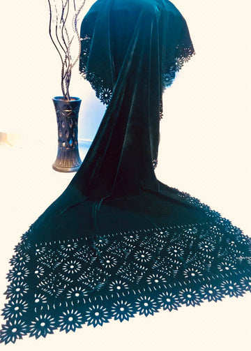 Laser Cut Velvet Shawl 2024 - Daisy Teal