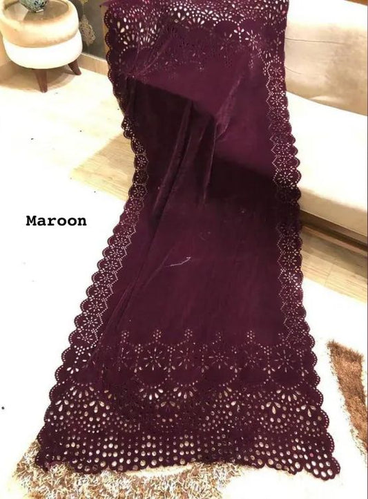 Laser Cut Velvet Shawl 2024 - Retro Maroon