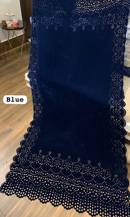 Laser Cut Velvet Shawl 2024 - Retro Navy Blue