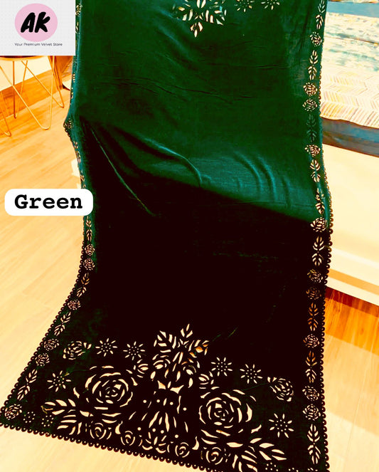 Laser Cut Velvet Shawl 2024 - Roses Green