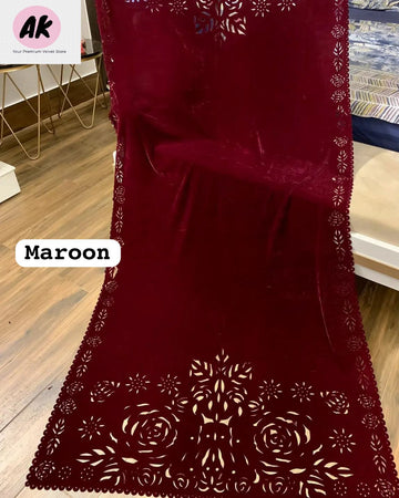 Laser Cut Velvet Shawl 2024 - Roses Maroon