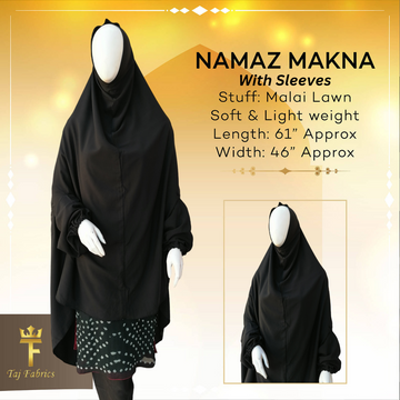 Namaz Makna with Sleeves (Long Scarf) - 2024 | Jet Black Plain