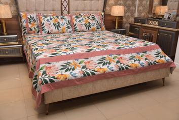 Patchwork Printed Cotton Bedsheet Set with 4 Pillows