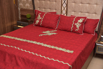 Semi-Bridal Embroidered Cotton Bedsheet Set + 4 Dori Pipen Pillow Covers