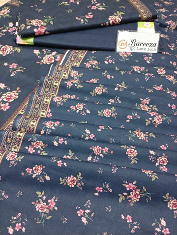 Digital Printed Lawn 3pc Unstitch - Black Vintage
