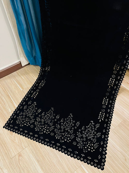 Laser Cut Velvet Shawl 2024 - Damask Black