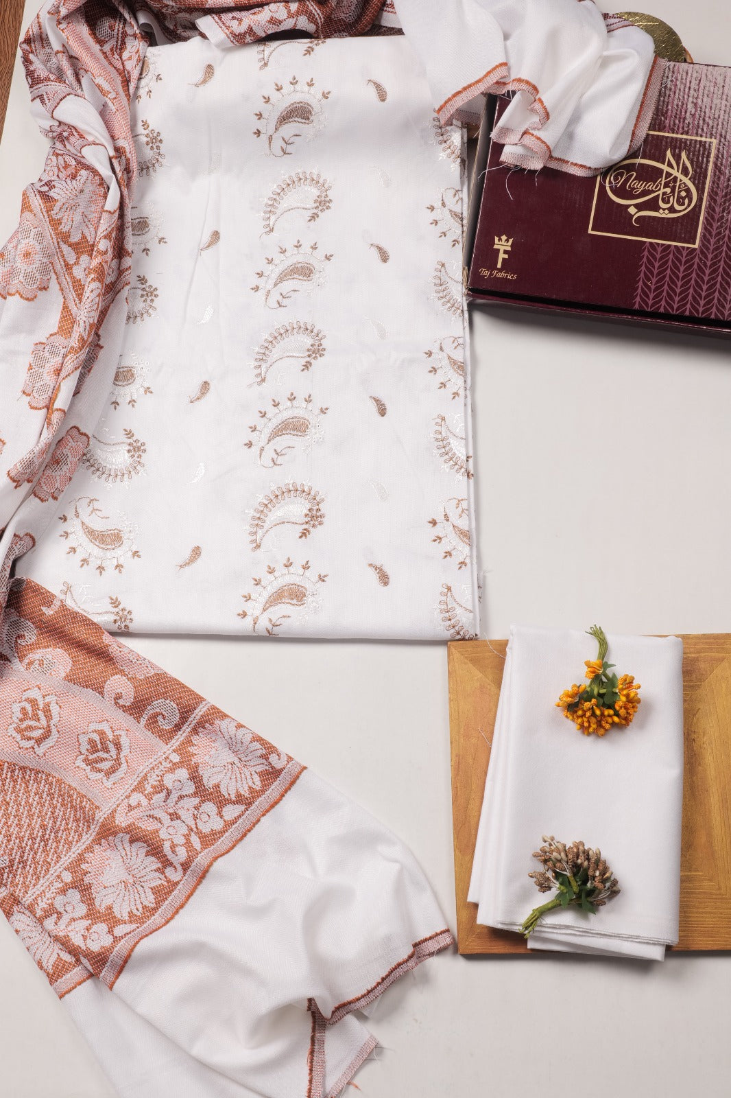 Multani Winter Dress Embroidered 3pc - Paisley White