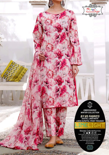 Digital Printed Linen 3pc Dress - LL 03