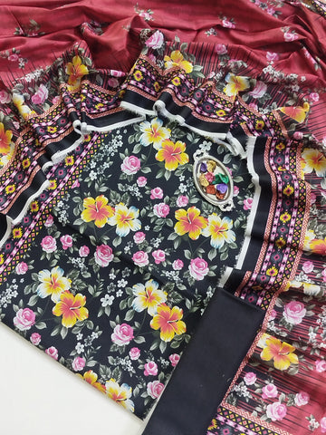 Digital Printed Swiss Lawn Dress 3pc - Rosedil Black