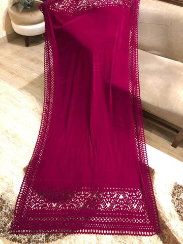 Laser Cut Velvet Shawl 2024 - Boho Shocking Pink