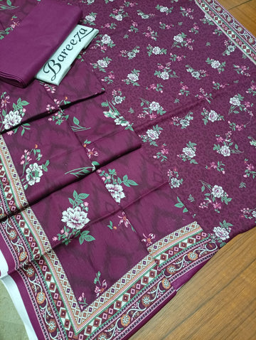 Digital Printed Lawn 3pc - Unstitch Maron