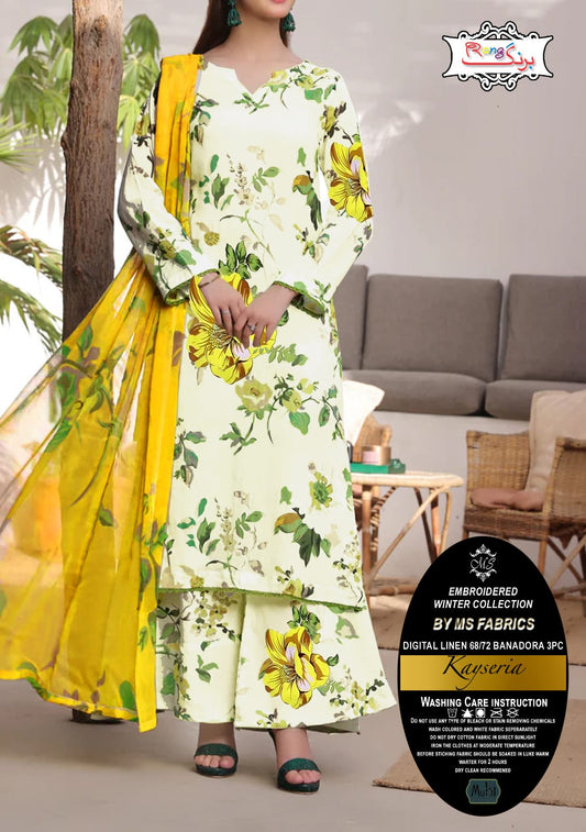 Digital Printed Linen Doriya 3pc Dress