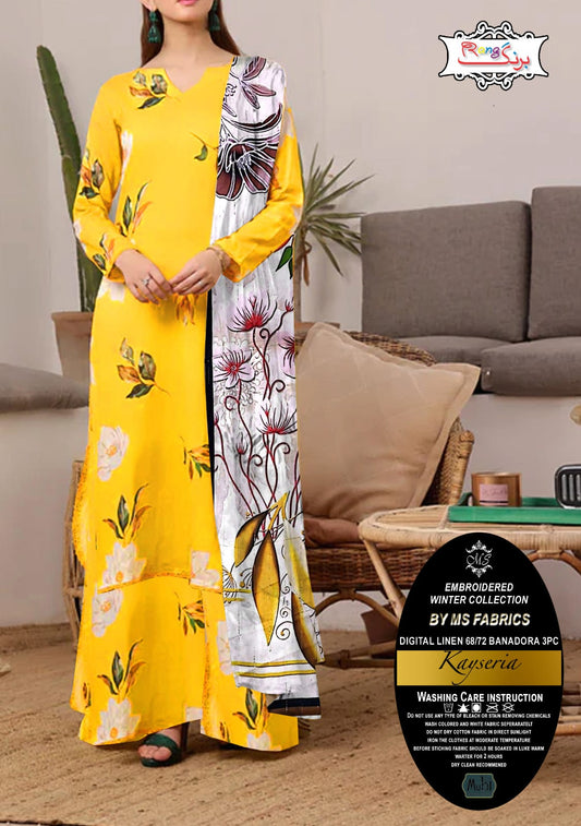 Digital Printed Linen Doriya 3pc Dress