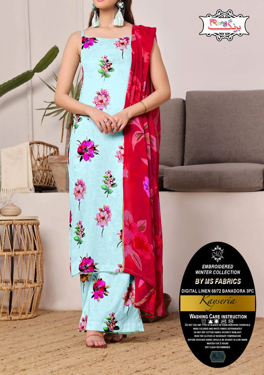 Digital Printed Linen Doriya 3pc Dress