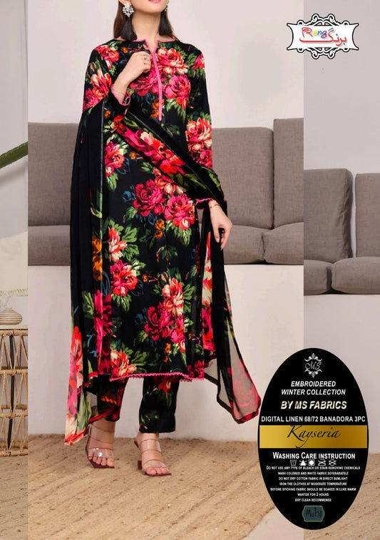 Digital Printed Linen Doriya 3pc Dress