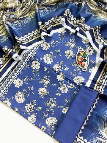Digital Printed 3pc Lawn Dress - Blue Sapphire
