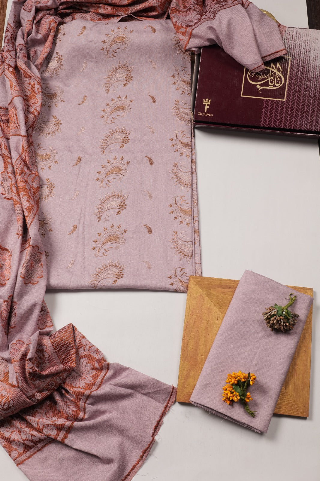 Multani Winter Dress Embroidered 3pc - Paisley Mauve