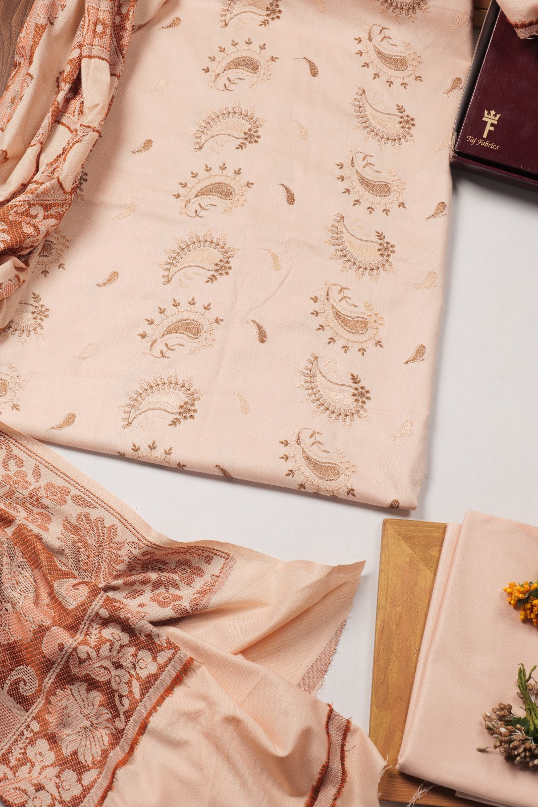 Multani Winter Dress Embroidered 3pc - Paisley Peach