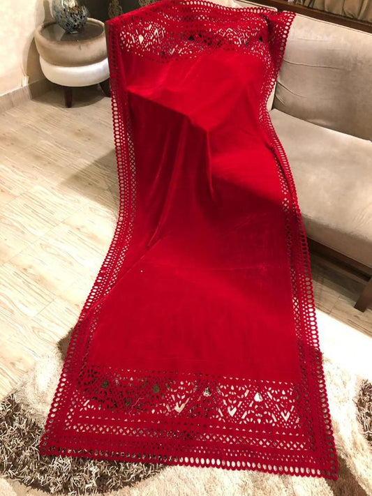 Laser Cut Velvet Shawl 2024 - Boho Red