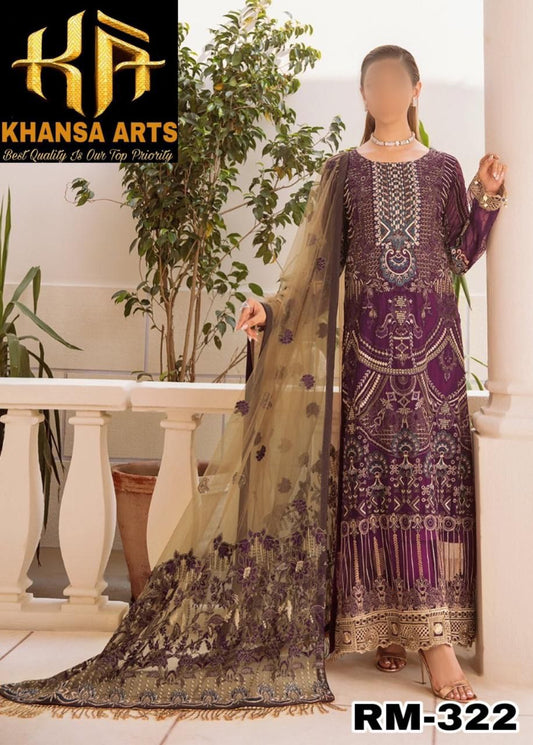 Purple Embroidered Chiffon Wedding Wear