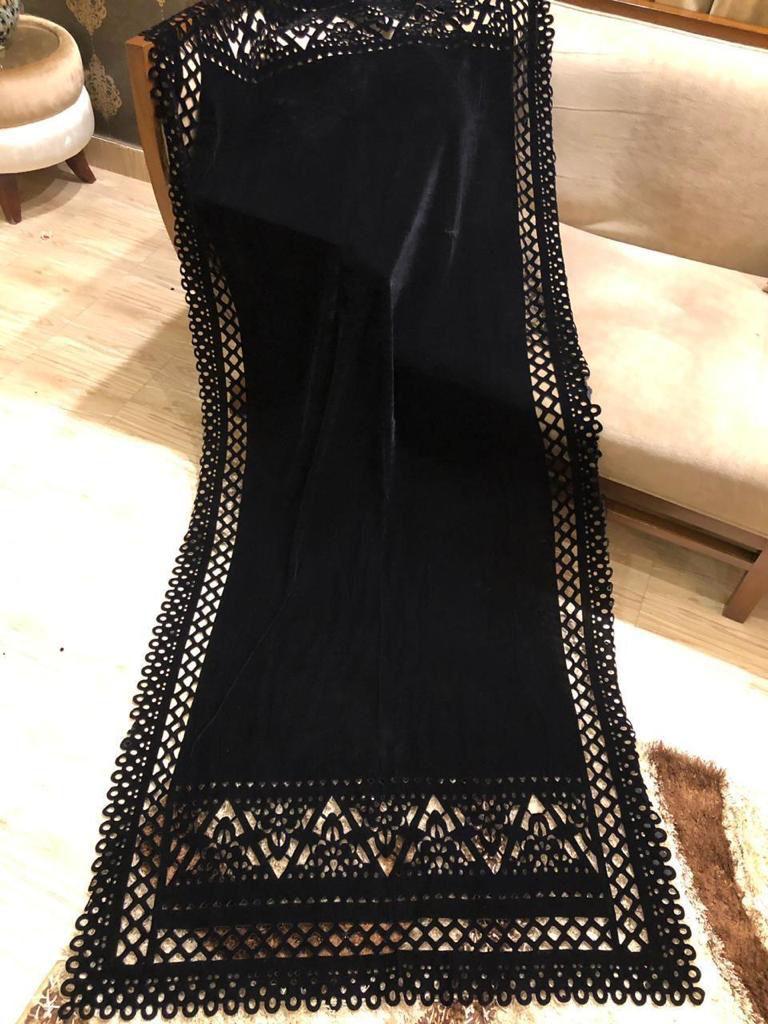 Laser Cut Velvet Shawl 2022 - Boho Black