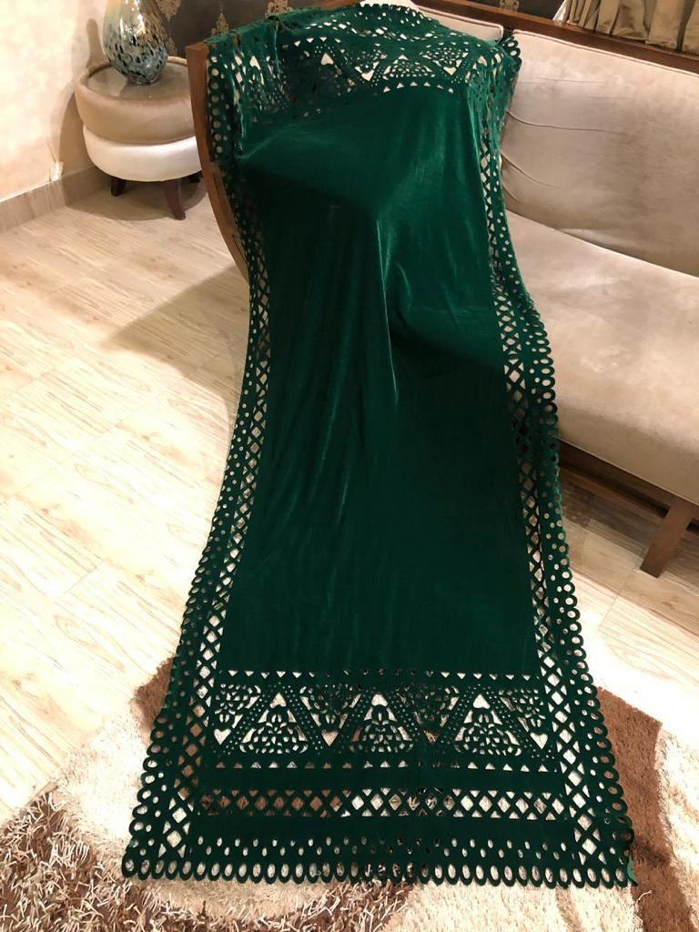 Laser Cut Velvet Shawl 2022 - Boho Bottle Green