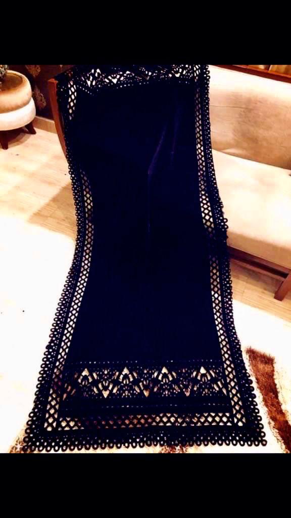 Laser Cut Velvet Shawl 2022 - Boho Navy Blue