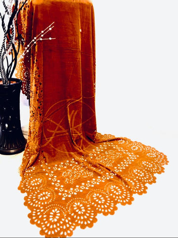 Laser Cut Velvet Shawl 2022 - Ornate Flower Bronze