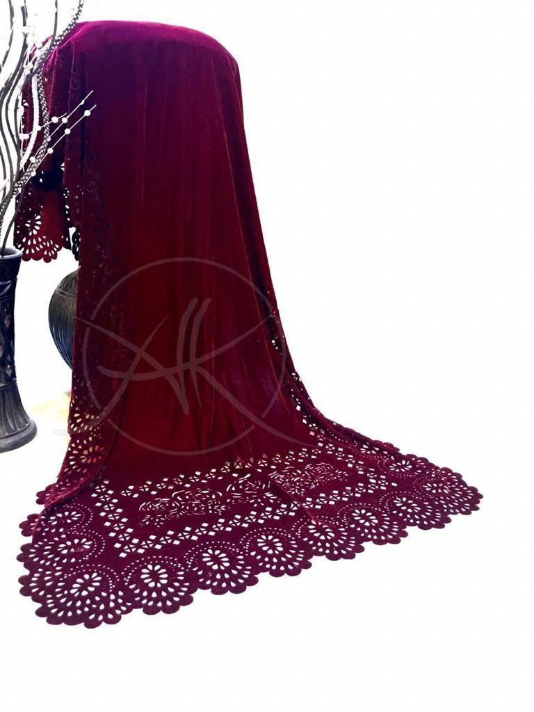 Laser Cut Velvet Shawl 2022 - Ornate Flower Maron