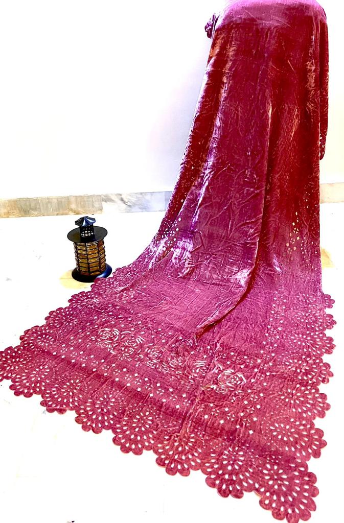 Laser Cut Velvet Shawl 2022 - Special Color T Pink