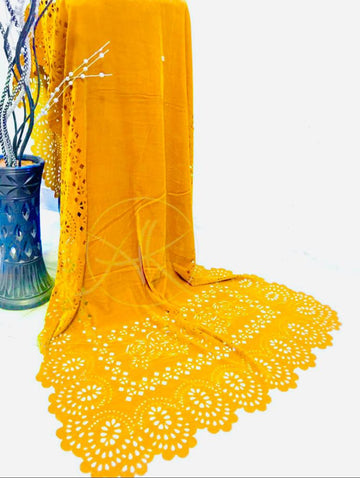 Laser Cut Velvet Shawl 2022 - Ornate Flower Yellow